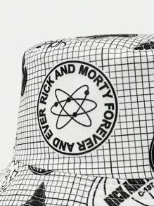 Rick and Morty X SHEIN Letter & Cartoon Figure Graphic Reversible White Fashion Bucket Hat - White - View 4