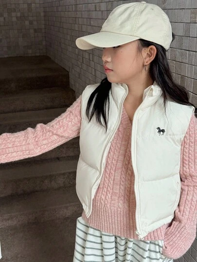 DAZY Tween Girls Vest, Solid Color Casual Sleeveless Korean Style Waistcoat, Winter