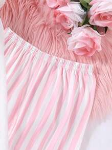 Set de 2 piezas de pantalones casuales a rayas y blusa de manga larga con estampado de moño, ropa cómoda para estar en casa - Multicolor - Ver 7