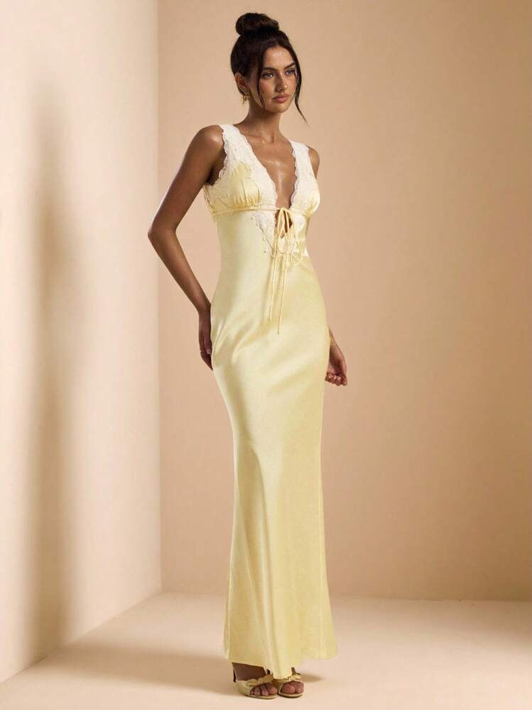 shein yellow satin dress SHEIN | Dresses | Yellow Satin Tie Back Dress