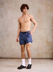 Manfinity VDAYZ Men's Tie-Dye Print Double Layer Drawstring Waist Beach Shorts