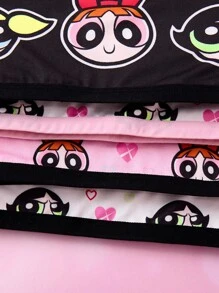THE POWERPUFF GIRLS X SHEIN 4pcs/Set Tween Girl Blossom, Bubbles, Buttercup Pattern Soft & Comfortable Camisole Underwear,Kawaii,Cute,Sweet Fall Winter - Black - View 4