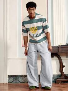 SWAVVY 男士夏季字母条纹圆领短袖休闲T恤 - 彩色 - 查看 3