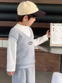 Genkimix Kids Bộ 2 áo nỉ và quần len cho bé trai, phong cách thời trang Hàn Quốc - Xanh đậm - Xem 5