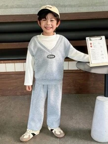Genkimix Kids Bộ 2 áo nỉ và quần len cho bé trai, phong cách thời trang Hàn Quốc - Xanh đậm - Xem 6