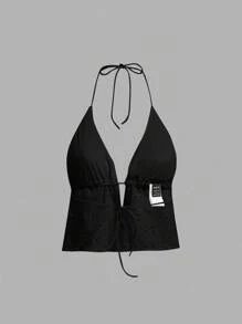 SHEIN ICON 女士休闲性感露背系带吊带背心，适合夏季，Y2K 风格 - 黑色 - 查看 7