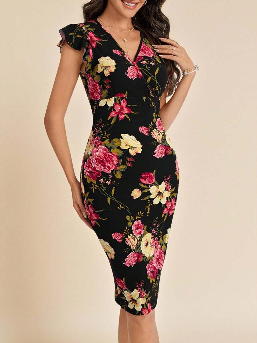 Amorya 女裝花卉印花修身連身裙 - 彩色 - 查看 1