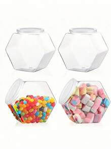 SHEIN 1/3/5 件六角形带盖罐 - 透明塑料储物容器，用于存放零食、饼干、狗粮和咖啡 - 厨房整理和用品的完美选择