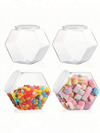 SHEIN 1/3/5 件六角形带盖罐 - 透明塑料储物容器，用于存放零食、饼干、狗粮和咖啡 - 厨房整理和用品的完美选择