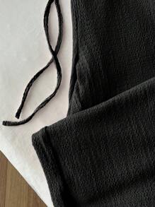 Elamini Quần ống đứng lưng thấp màu trơn đơn giản thường ngày cho nữ - màu đen - Xem 4