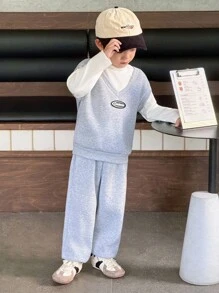 Genkimix Kids Bộ 2 áo nỉ và quần len cho bé trai, phong cách thời trang Hàn Quốc - Xanh đậm - Xem 7