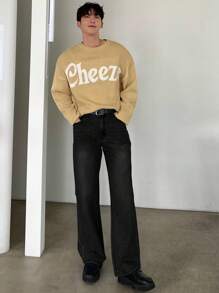 DAZY Men's Autumn Pocketed Wide Leg Loose Casual Versatile Jeans, Grunge - Black - View 4