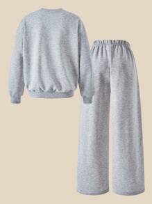 SHEIN Explorewe Mädchen Lässig Set aus Sweatshirt mit Buchstaben-Muster und Langarm Rundhalsausschnitt und Hose