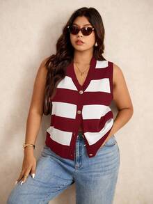 Elaquor Plus Size Fall Casual Colorblock Striped Knit Vest,Fall Clothes For Women Autumn