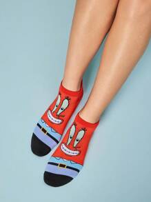 SpongeBob SquarePants | SHEIN 5 双柔软透气吸湿排汗休闲女士踝袜，带有 & & Squidward & Krusty Krab 时尚可爱的彩色短袜，加固脚趾和脚跟，经久耐用，男女通用，四季百搭，夏季冬季 - 彩色 - 查看 8
