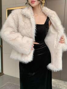 DAZY 女士宽松仿毛领长袖外套，时尚派对秋冬女式外套