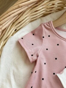 Baby Girls 2PCS Dotted Heart Graphic Round Neck Loose Casual Nightgown Sleepwear Set, Suitable For Girls Daily Wear, Events, Holidays, Family Gathering Baby Clothes Cotton 100 Baby Cotton Clothes Cartoon