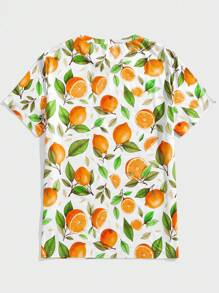 Manfinity VCAY Men's Casual Knit Lemon Print Fitted Raglan Short Sleeve T-Shirt