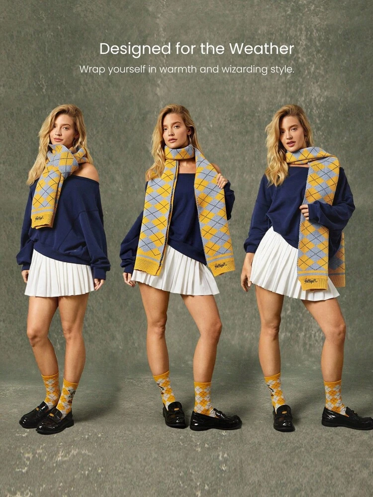 Écharpe en laine douce avec logo brodé de la Maison de Poudlard de Harry Potter, pour un port quotidien et décontracté