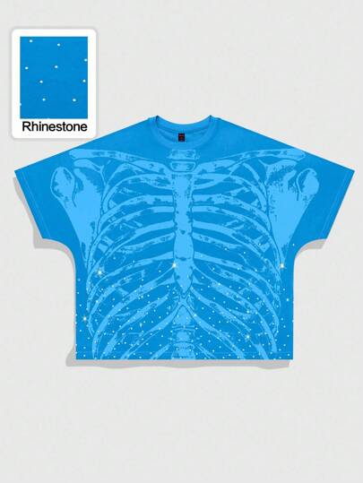 Goth Camiseta de manga corta de corte holgado con estampado de calavera de diamante para hombre