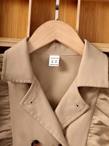 SHEIN Tween Girl Double Breasted Ruffle Trim Flare Sleeve Belted Trench Coat,In Fall/Winter