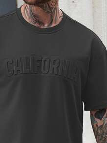 Manfinity Homme Men's Casual Letter Embossed T-Shirt And Pants Set, Summer Men Two Pieces Outfit Sweatpants Men Co Ord Set Men Street Wear Sets Casual Two Pieces Set Men Men Summer Sweatsuit - Dark Grey - View 2