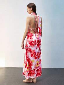 Maija Vestido maxi halter con cintura ceñida y estampado floral para mujer - Rosa Fucsia - Ver 10