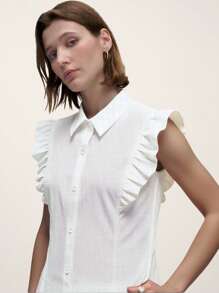 INAWLY Women's Casual Solid Color Cotton Cap Sleeve Blouse, Summer - White - View 3