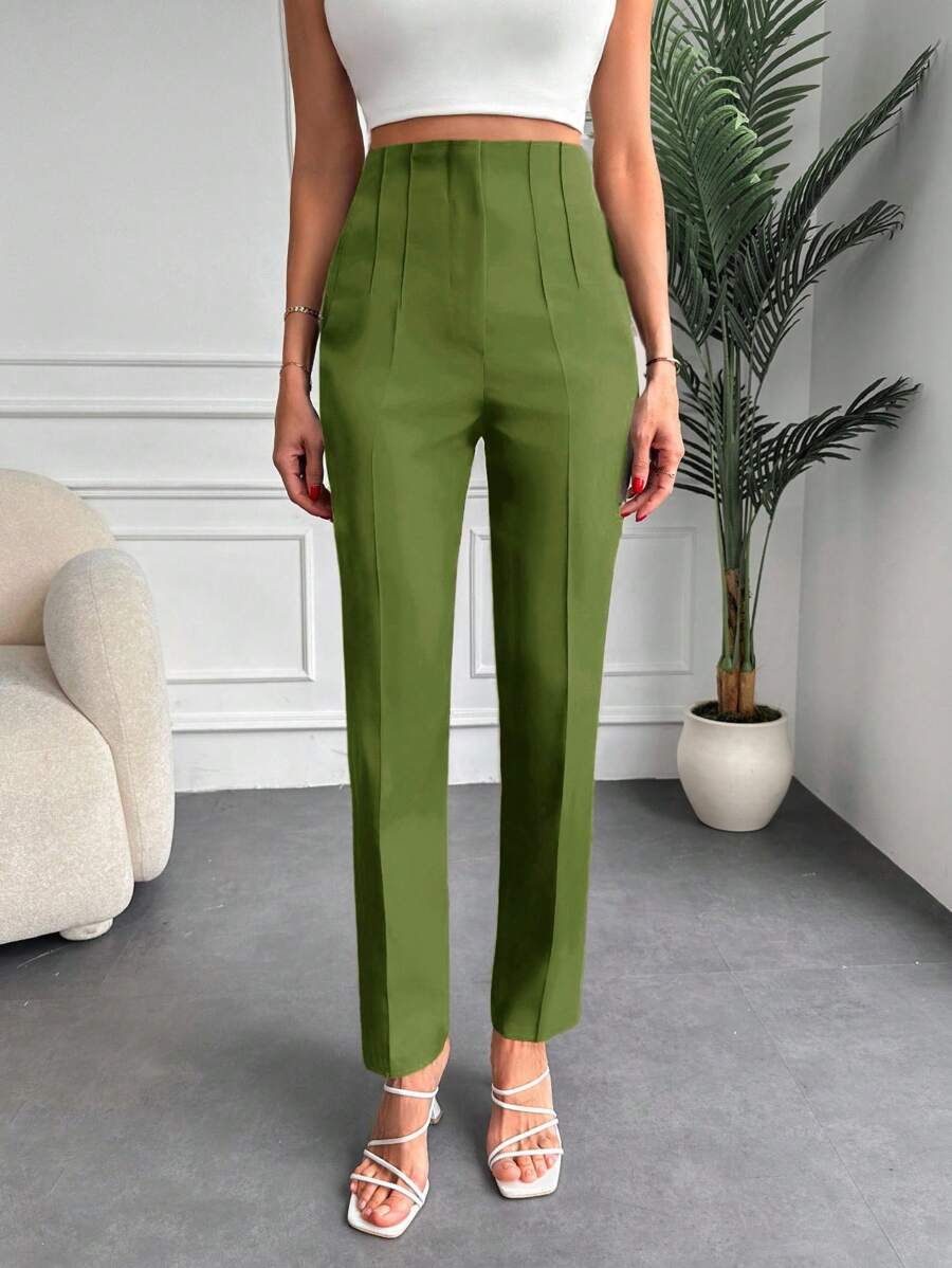 SHEIN Cottnline High Waist Solid Color Suit Pants - Mustard Yellow - View 1