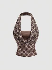 SHEIN MOD 大码女式双面格子短款上衣，百搭复古风格 - 彩色 - 查看 2