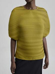 Ontre 2025 秋冬女装、返校装、万圣节装、圣诞节装、教师装、夜间外出装、商务休闲褶饰蝙蝠袖上衣 - 綠色 - 查看 4