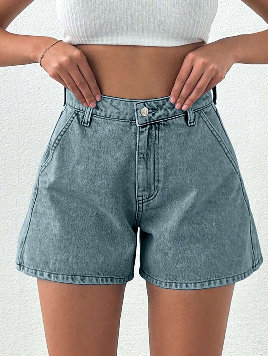 EURMUSE 100%Cotton Snow Wash Denim Shorts For Summer - Light Wash - View 1