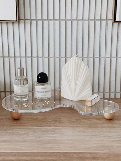 1pc Acrylic Jewelry & Cosmetic Display Tray With Luxury Wooden Base, Ins Style,Christmas Home Decor,Decor,Christmas,Table Decor,Wooden Tray,Old Money Style,Flower Vase,Plates,Wooden Tray,Plate,Coffee Table,Decorative Tray,Table Decor,Ornaments Home,Black Ornaments,Sofa Arm Tray
