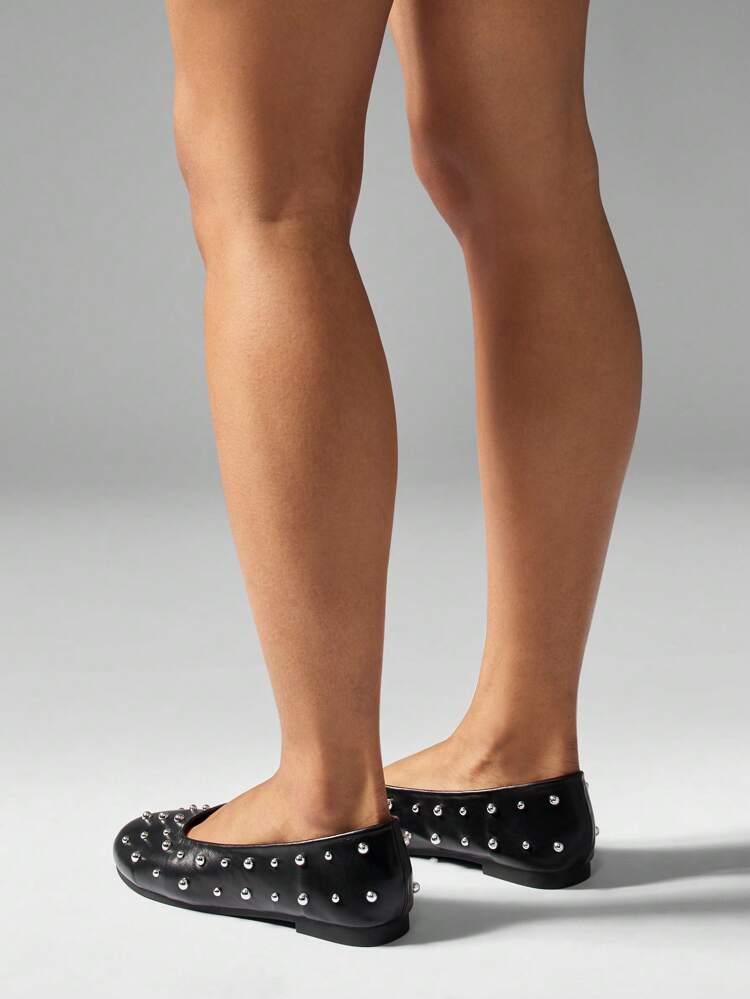 MISSGUIDED Ballet Flats Studded Women Ballerina Walking Slip On Dress Casual Memory Foam Comfort All Day Wear Everyday Fashion Shoes Fall Winter