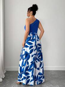 Elenzga Bộ đồ liền thân ống rộng không tay in họa tiết cây cảnh cỡ lớn dành cho nữ - Nhiều màu - Xem 2