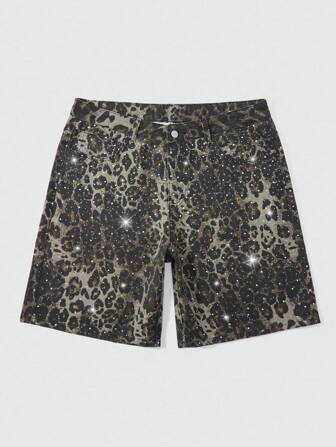 Street Life Short en jean léger à imprimé léopard avec poches pour hommes