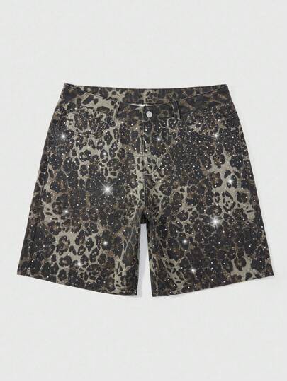 Street Life Shorts vaqueros de corte holgado con bolsillo y estampado de leopardo para hombre