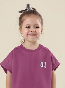 SUMWON Future Icon 女童运动休闲两件套宽松上衣抽绳短裤运动服套装夏季春季休闲周末装 - 紫色 - 查看 5
