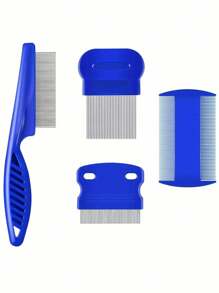4 件装除蚤虱梳，不锈钢圆齿狗猫美容梳，双面专业宠物泪痕去除剂，适用于小型、中型和大型宠物的除毛工具情人节、情人节婚礼、生日、房间装饰、斋月装饰、家居装饰、浴室装饰、房间装饰、斋月装饰、家居装饰、浴室装饰 - 藍色 - 查看 5