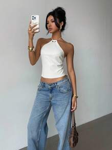 Aloruh 1 件女士纯色无袖露背上衣，夏季时尚，适合外出