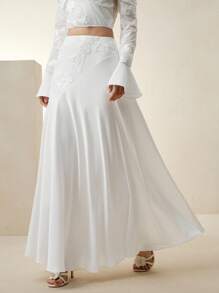 Anewsta Váy nữ thiết kế chắp vá cạp chun thanh lịch đa năng - trắng - Xem 4