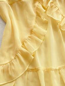 Soleia Women's Holiday Cream Yellow Chiffon Crinkle Fabric Off Shoulder Ruffle Trim Long Sleeve Blouse, Suitable For Holiday Dates, Afternoon Tea, Island Getaways, Beach Vacations, City Trips, Boho Vacations, Music Festivals Yellow Off The Shoulder Top Ruffle Tops Yellow Ruffle Top Ruffle Blouse Yellow Top Yellow Blouse Ruffle Sleeve Top Chiffon Top Women Yellow Blouse Off Shoulder Top ,Elegant Women's Blouses Yellow Blouses Cute Yellow Top Summer Tops Yellow - Yellow - View 3