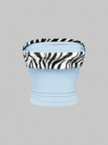 ROMWE J-Fashion Shibuya Subculture 兔毛斑马纹拼布针织修身短款女上衣