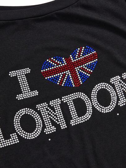 J-Fashion T-shirt moulant femme à une épaule, manches chauve-souris, avec strass et motif drapeau américain, style Y2K Baddie