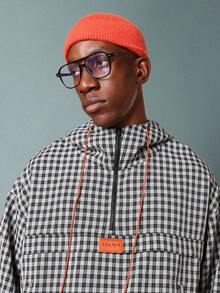 SUMWON 街头服饰半拉链套头衫中心口袋格纹夹克风衣连帽外套带抽绳松紧腰秋冬休闲层 - 黑與白 - 查看 3