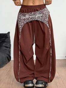 Coolane Quần dài rộng rãi họa tiết da báo dệt màu nâu dành cho nữ - màu nâu - Xem 5