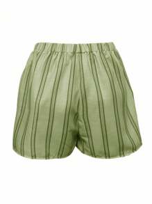 女式条纹印花松紧腰口袋时尚短裤 - 彩色 - 查看 2