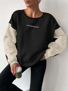 EURMUSE Cotton Pink Dark Grey Colorblock Oversize Fit Sweatshirt - Black - View 1