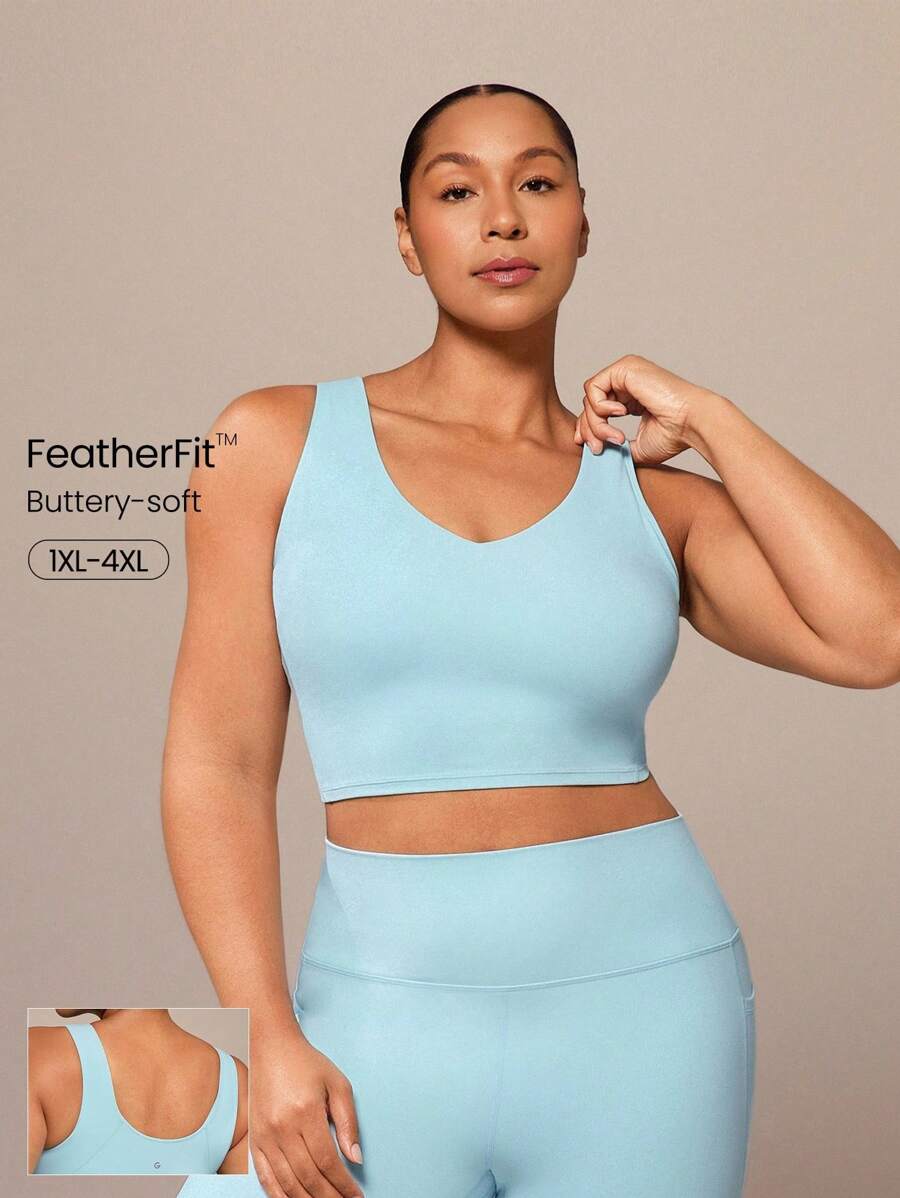 GLOWMODE FeatherFit™ U 领 U 背短款运动文胸背心低冲击瑜伽日常可拆卸罩杯 - 水藍色 - 查看 1
