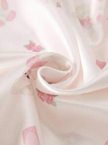 Girls' Loose Fit Pink Bear Print Cardigan & Pants Pajama Set, White Base Bow Pajama Set Girls Pajama Set - White - View 3